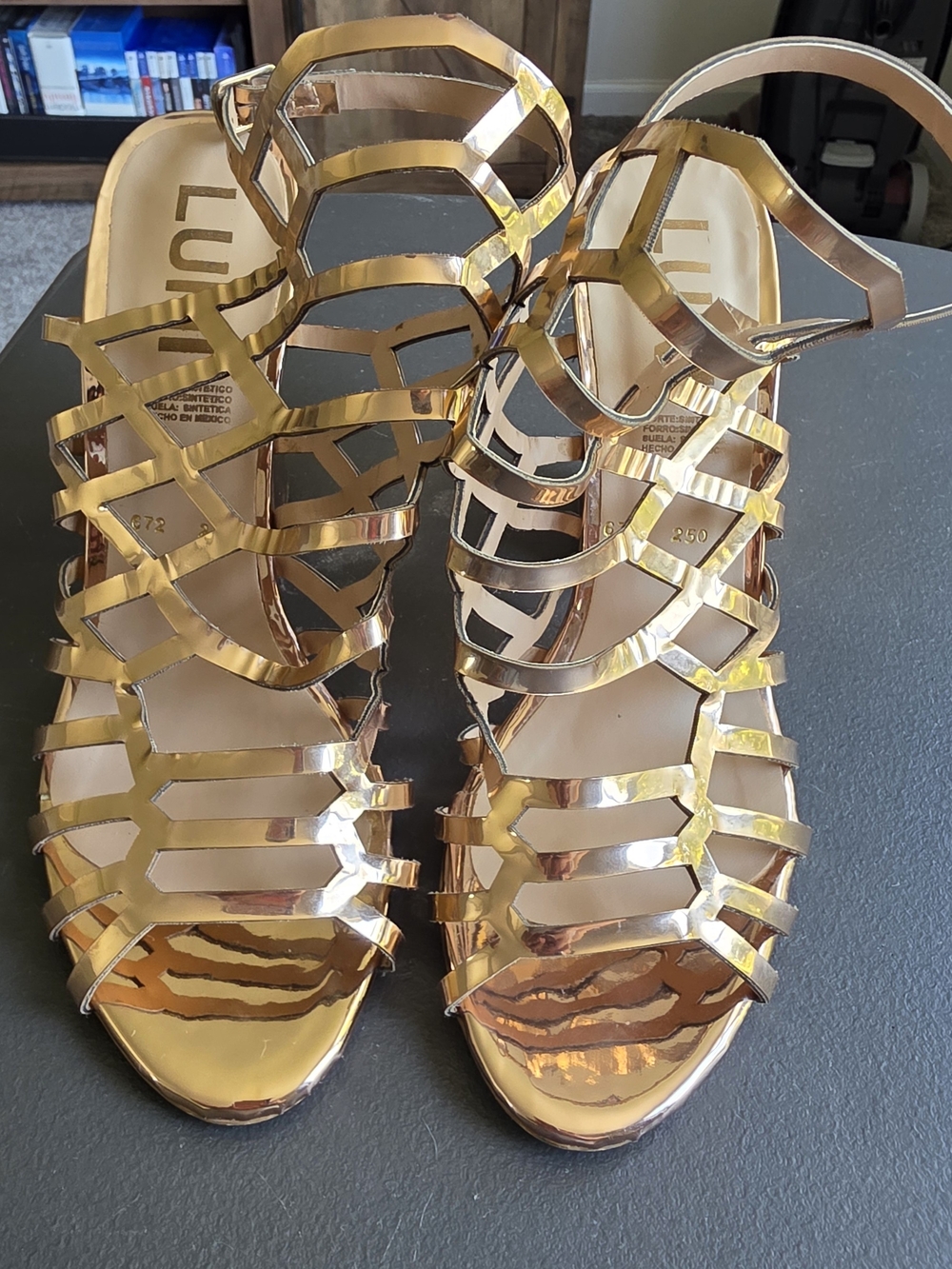 Rose Gold Metallic Cage Heels - Women's